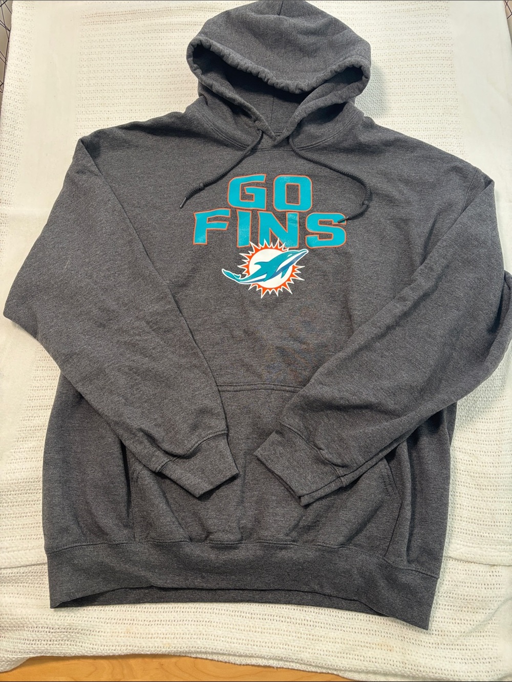 NFL Miami Dolphins Charcoal Gray Hoodie with Teal & Orange Logo